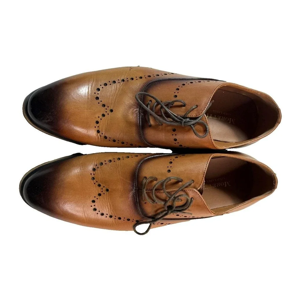 Moretti Brogue Oxford Dress Shoes Mens Size 10 Brown Leather Wingtip Lace Up